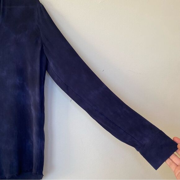 RAQUEL ALLEGRA Silk Subtle Tie-Dye Button Shirt Blouse Navy Blue Sz 0 Small - Picture 5 of 11